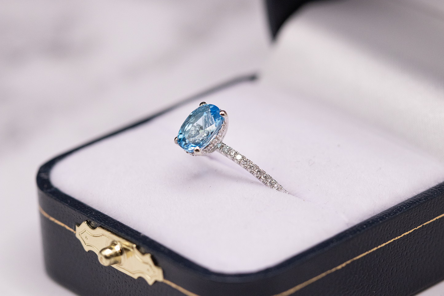 Swiss Blue Topaz and Diamond Ring