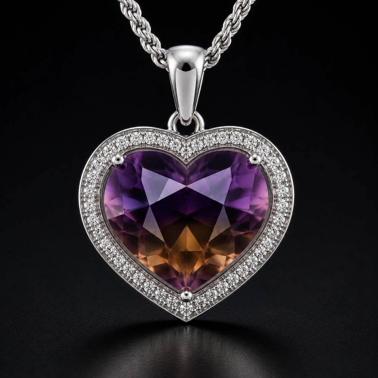 Heart Ametrine Necklace with Diamonds