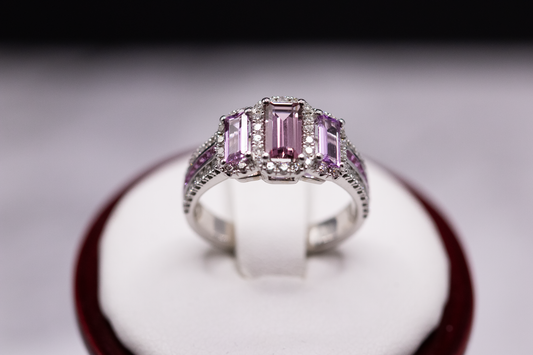 Pink Color-Changing Sapphire & Diamond Ring