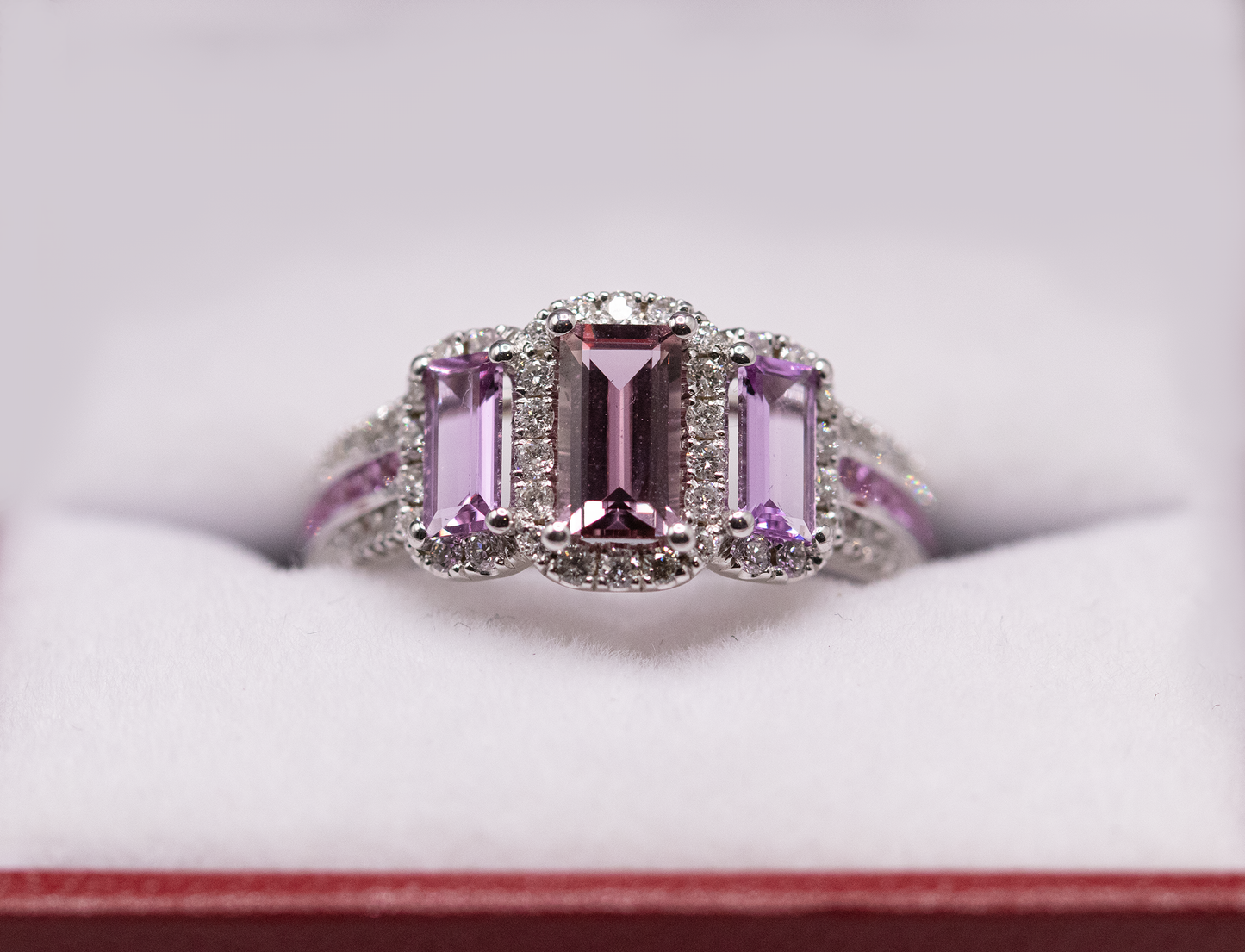 Pink Color-Changing Sapphire & Diamond Ring