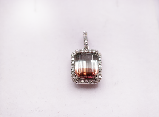 Watermelon Tourmaline & Diamond Pendant